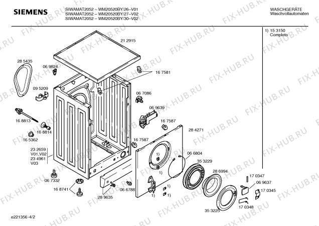 Схема №4 WM20520BY SIWAMAT 2052 с изображением Таблица программ для стиральной машины Siemens 00162397