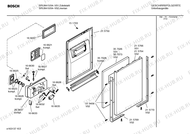 Схема №5 SRU4670 Silence comfort с изображением Внешняя дверь для посудомойки Bosch 00215764