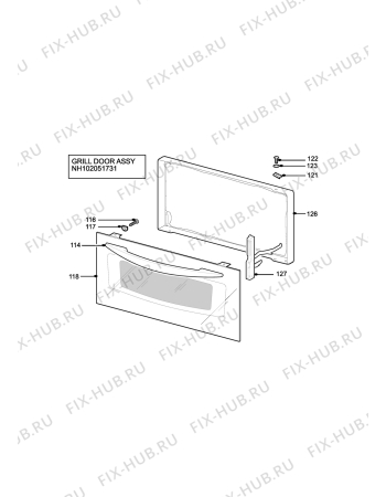 Взрыв-схема плиты (духовки) Electrolux DDO60CEGR (PREMIER) - Схема узла H10 Grill door assy