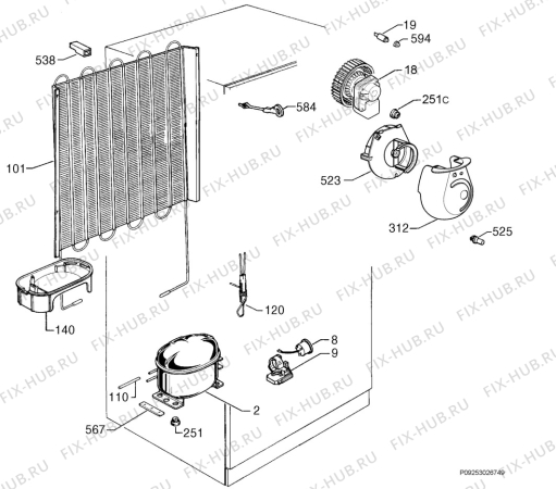 Взрыв-схема холодильника Zoppas PD421VS - Схема узла Cooling system 017