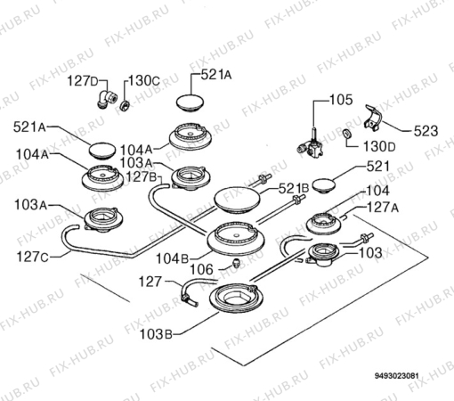 Взрыв-схема плиты (духовки) Faure CPG90X - Схема узла Functional parts 267