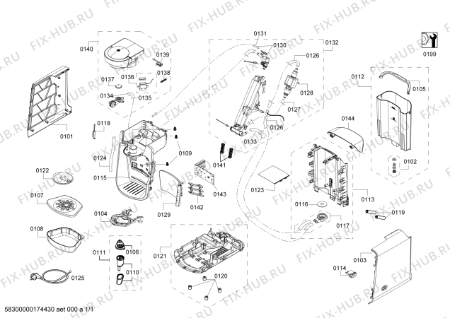 Схема №1 TAS3204GB TASSIMO с изображением Шланг для электрокофеварки Bosch 00630838