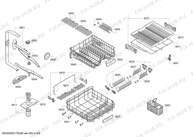 Взрыв-схема посудомоечной машины Bosch SMI86P35DE Exclusiv, Made in Germany - Схема узла 06