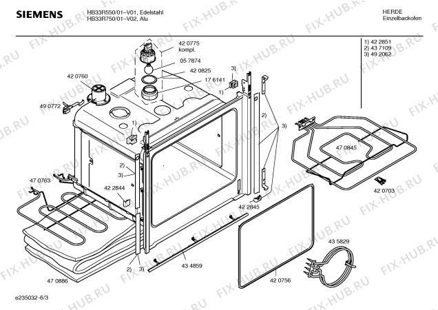 Взрыв-схема плиты (духовки) Siemens HB33R550 - Схема узла 03