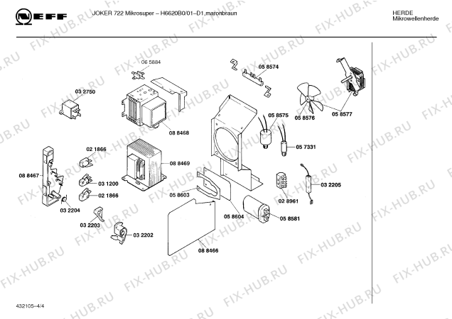 Взрыв-схема микроволновой печи Neff H6620B0 JOKER 720 - Схема узла 04