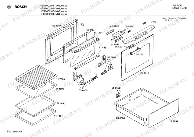 Взрыв-схема плиты (духовки) Bosch HES6002 - Схема узла 05