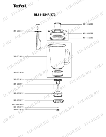 Взрыв-схема блендера (миксера) Tefal BL811DKR/870 - Схема узла PP005737.3P2