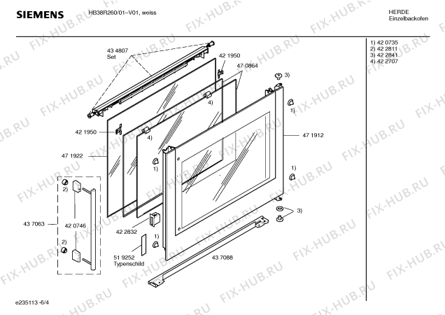 Схема №5 HB38R260 с изображением Фронтальное стекло для плиты (духовки) Siemens 00471912