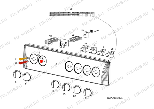 Взрыв-схема плиты (духовки) Husqvarna Electrolux QSG7053W - Схема узла H10 Control Panel