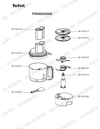 Взрыв-схема кухонного комбайна Tefal FP652DA3/4G0 - Схема узла 8P003975.2P2