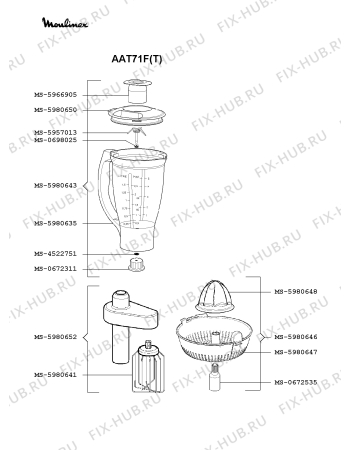 Взрыв-схема кухонного комбайна Moulinex AAT71F(T) - Схема узла BP002488.7P2