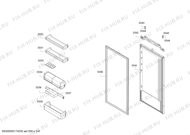 Схема №4 KIF42AD30 с изображением Дверь морозильной камеры для холодильной камеры Bosch 00749180