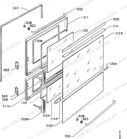 Взрыв-схема плиты (духовки) Zanussi ZBD902W - Схема узла Door 003