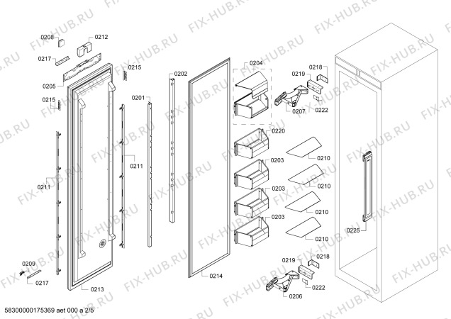 Схема холодильника Gaggenau RF411301 - Схема узла 02 Взрыв-схема холодильника Gaggenau RF411301 - Схема узла 02