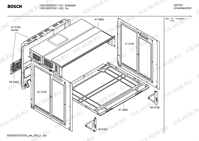 Взрыв-схема плиты (духовки) Bosch HBN300550 - Схема узла 05