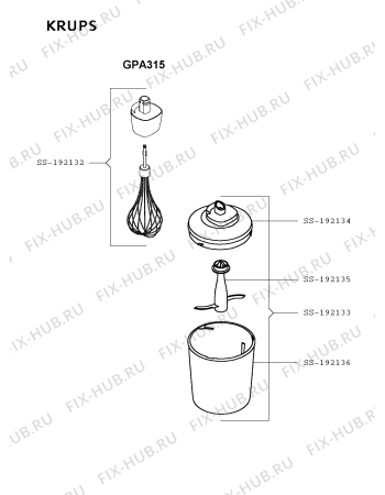 Взрыв-схема блендера (миксера) Krups GPA315 - Схема узла DP002895.7P2