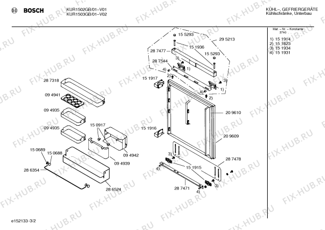 Схема №3 KUR1504GB с изображением Инструкция по эксплуатации для холодильника Bosch 00517413