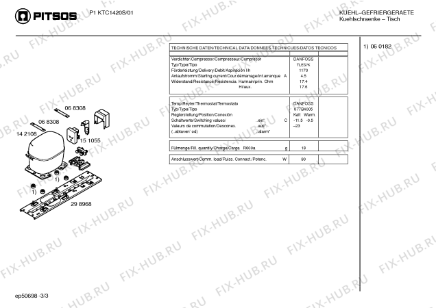 Схема №3 P1KTC1420S с изображением Клапан для холодильника Bosch 00263809