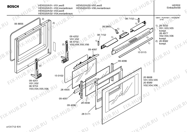 Схема №6 HEN522A с изображением Панель для плиты (духовки) Bosch 00285031