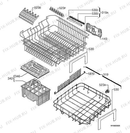 Взрыв-схема посудомоечной машины Electrolux ESL6143 - Схема узла Basket 160