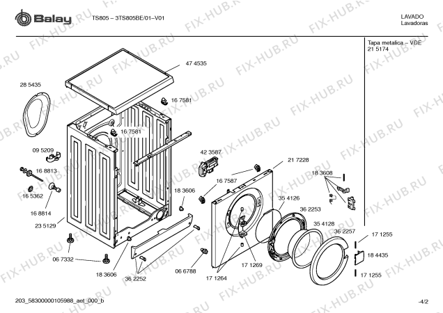 Схема №4 3TS805BE TS805 с изображением Панель управления для стиральной машины Bosch 00442480