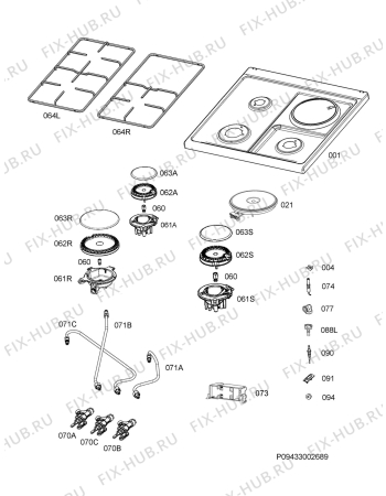 Взрыв-схема плиты (духовки) Electrolux EKM66700OK - Схема узла Hob