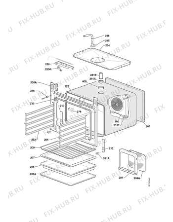 Взрыв-схема плиты (духовки) Electrolux EBGL50GX3CN - Схема узла Housing 001