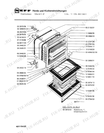 Взрыв-схема плиты (духовки) Neff 1113948531 1394/811OF - Схема узла 02