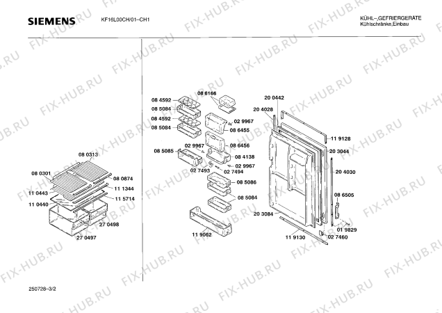 Взрыв-схема холодильника Siemens KF16L00CH - Схема узла 02