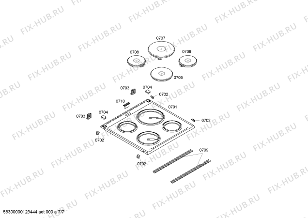 Взрыв-схема плиты (духовки) Bosch HSN421020 - Схема узла 07