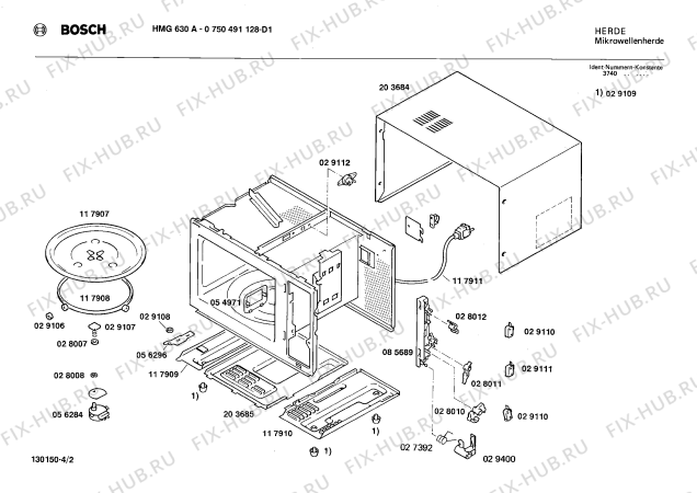 Взрыв-схема микроволновой печи Bosch 0750491128 HMG630A - Схема узла 02