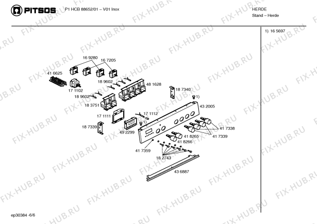 Схема №5 P1HCB88650 с изображением Панель управления для плиты (духовки) Bosch 00432005