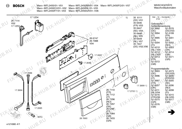 Схема №4 WFL2450 с изображением Таблица программ для стиралки Bosch 00523993