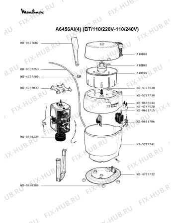 Взрыв-схема кухонного комбайна Moulinex A6456AI(4) - Схема узла 5P001210.1P2