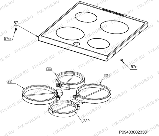 Взрыв-схема плиты (духовки) Electrolux RTK505 - Схема узла Hob