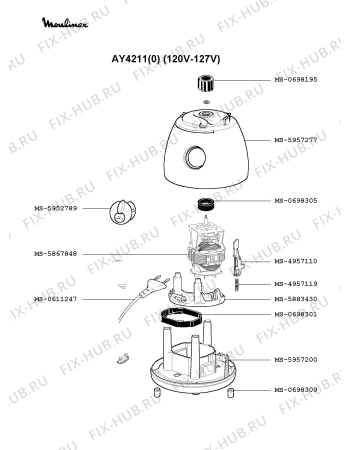 Взрыв-схема блендера (миксера) Moulinex AY4211(0) - Схема узла PP001341.7P2