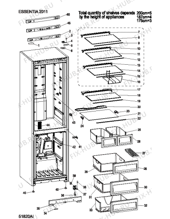 Взрыв-схема холодильника Hotpoint FF187BWP (F074619) - Схема узла