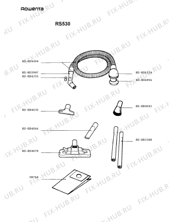 Взрыв-схема пылесоса Rowenta RS530 - Схема узла RS530___.__1