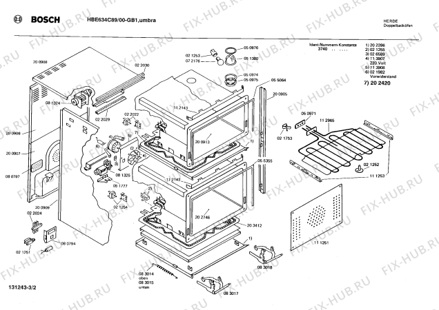 Взрыв-схема плиты (духовки) Bosch HBE634C89 - Схема узла 02