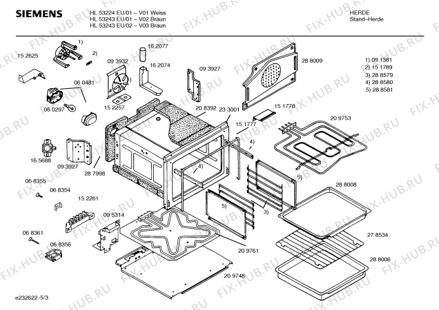 Схема №5 HL53224EU с изображением Инструкция по эксплуатации для духового шкафа Siemens 00520767
