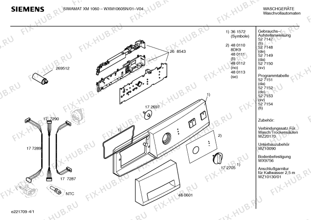 Схема №4 WXM1060SN SIEMENS SIWAMAT XM 1060 с изображением Панель управления для стиральной машины Siemens 00361572