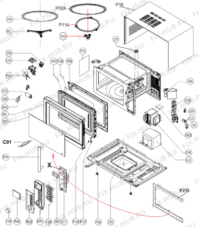 Взрыв-схема микроволновой печи Gorenje MO17DE (250720, SXB177YZ-U) - Схема узла 02