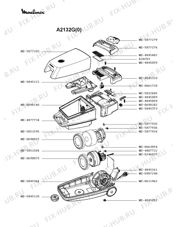 Взрыв-схема пылесоса Moulinex A2132G(0) - Схема узла JP002320.3P2