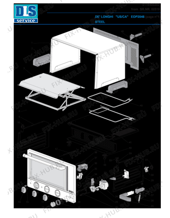Схема №2 EOP2046 from sr.nr.02518 с изображением Часть корпуса для плиты (духовки) DELONGHI 7111810021