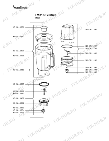 Взрыв-схема блендера (миксера) Moulinex LM316E25/870 - Схема узла OP005794.8P3