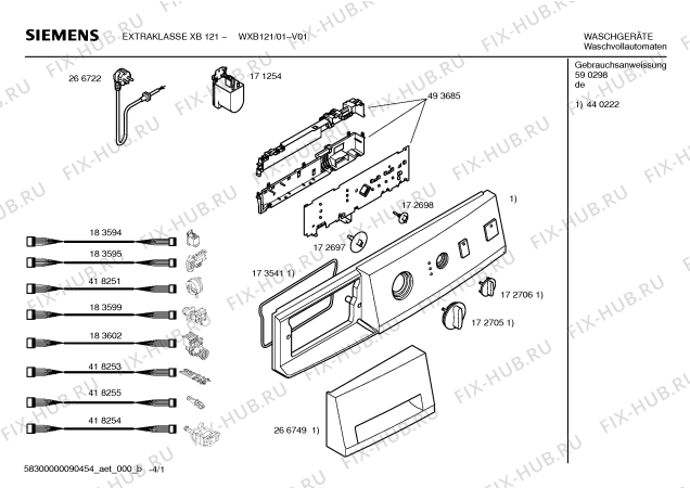Схема №4 WXB121 EXTRAKLASSE XB 121 с изображением Панель управления для стиральной машины Siemens 00440222