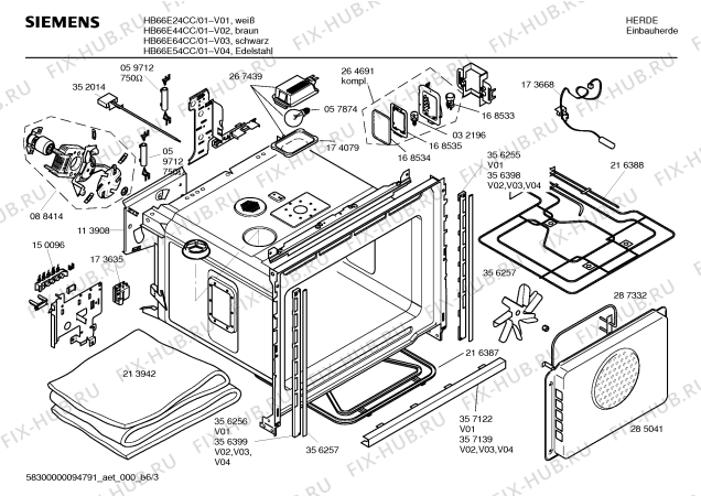 Схема №5 HB66E64CC с изображением Верхняя часть корпуса для плиты (духовки) Siemens 00359180