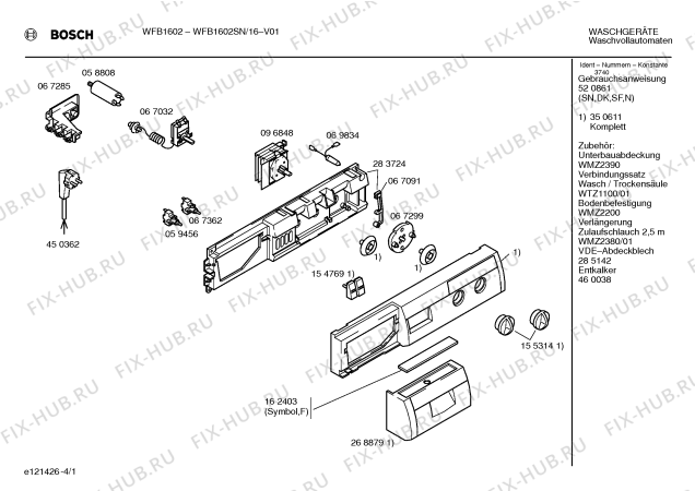 Схема №4 WFB2002SN BOSCH WFB 2002 с изображением Инструкция по эксплуатации для стиралки Bosch 00520861