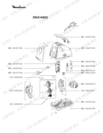 Взрыв-схема мясорубки Moulinex DKA144(0) - Схема узла JP002554.3P2