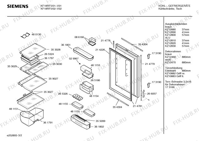 Схема №3 KG26EF3 с изображением Кронштейн для холодильной камеры Siemens 00353099